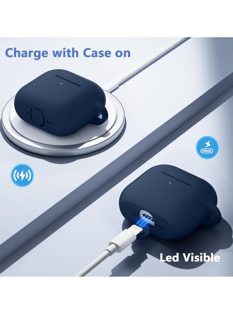 Compatible with AirPods 4 Case Cover, Soft Silicone Shockproof Covers for Airpods 4th Generation 2024 Cases with Keychain and Cleaning Kit Front LED Visible for Women and Men Blue