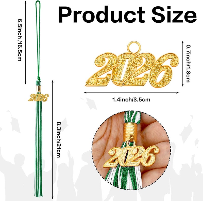 RHOttbiy 2026 Graduation Tassel,2026 Tassel Graduation,2026 Tassels for Graduations Cap with 2026 Year Gold Charms for Graduate Cap,Green White Graduations Tassels for Class of 2026 Grad Ceremonies Accessories - Image 3