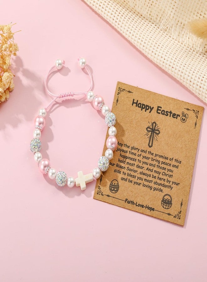 VULETO Easter Basket Stuffers Gifts for Girls Kids, Pearl Beads Charm Cross Bracelet Happy Tween Easter Basket Essentials Christian Religious Catholic Jewelry Gifts for Teen Teenage Toddlers Daughter Her Age - Image 2