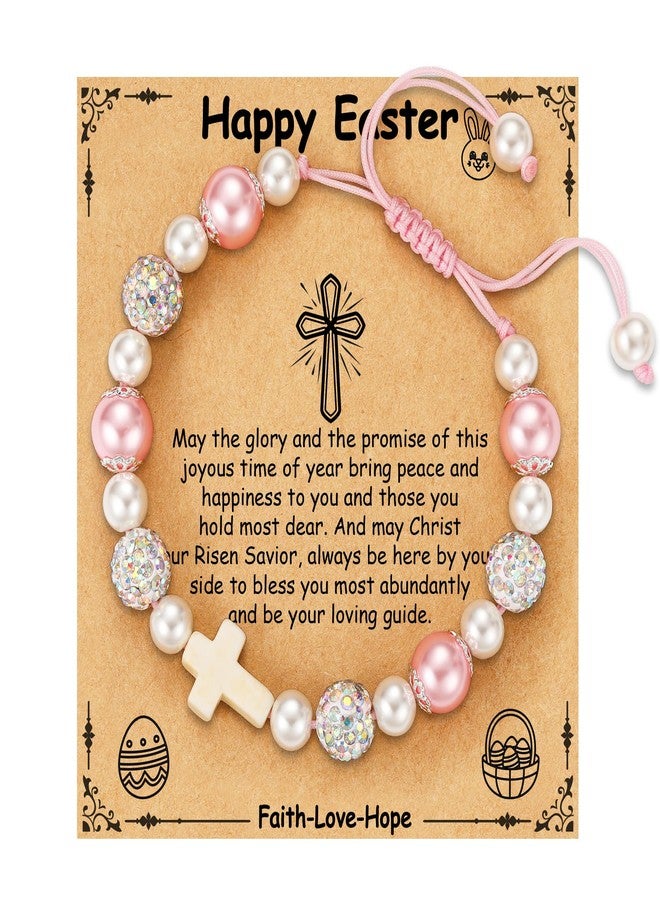 VULETO Easter Basket Stuffers Gifts for Girls Kids, Pearl Beads Charm Cross Bracelet Happy Tween Easter Basket Essentials Christian Religious Catholic Jewelry Gifts for Teen Teenage Toddlers Daughter Her Age - Image 1