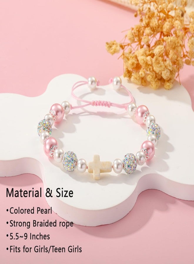 VULETO Easter Basket Stuffers Gifts for Girls Kids, Pearl Beads Charm Cross Bracelet Happy Tween Easter Basket Essentials Christian Religious Catholic Jewelry Gifts for Teen Teenage Toddlers Daughter Her Age - Image 4