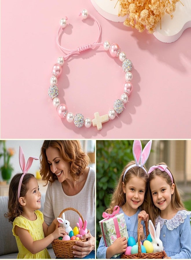 VULETO Easter Basket Stuffers Gifts for Girls Kids, Pearl Beads Charm Cross Bracelet Happy Tween Easter Basket Essentials Christian Religious Catholic Jewelry Gifts for Teen Teenage Toddlers Daughter Her Age - Image 3