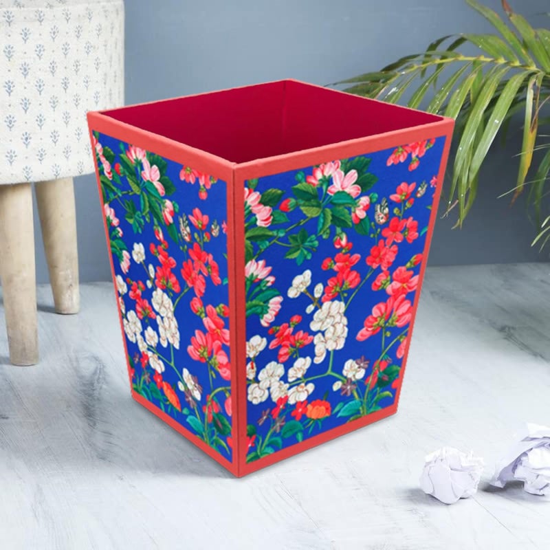 SEJ by Nisha Gupta Dustbin Wooden Dustbin For Bedroom OpenTop Waste Dustbin 115L Open Dry Waste Dustbin For Home Office Garbage Bin Trash Can Wooden Dustbin MDF Wood Fabric Design - Image 1
