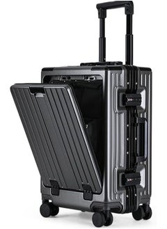Denzoz 20" Travel Luggage Carry On Luggage with Spinner Wheels Aluminum Framed Carry On Suitcase with Front Open Laptop Compartment/Pocket 55x25x38 CM Large Checked-in Luggage  - Image 1