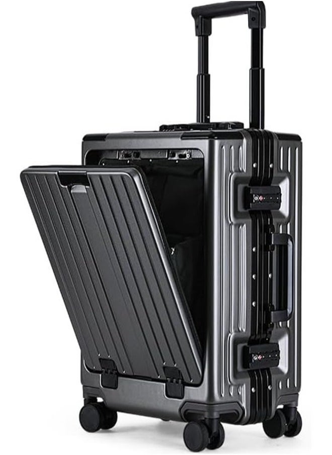 Denzoz 20" Travel Luggage Carry On Luggage with Spinner Wheels Aluminum Framed Carry On Suitcase with Front Open Laptop Compartment/Pocket 55x25x38 CM Large Checked-in Luggage  - Image 1