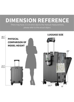 Denzoz 20" Travel Luggage Carry On Luggage with Spinner Wheels Aluminum Framed Carry On Suitcase with Front Open Laptop Compartment/Pocket 55x25x38 CM Large Checked-in Luggage  - Image 5