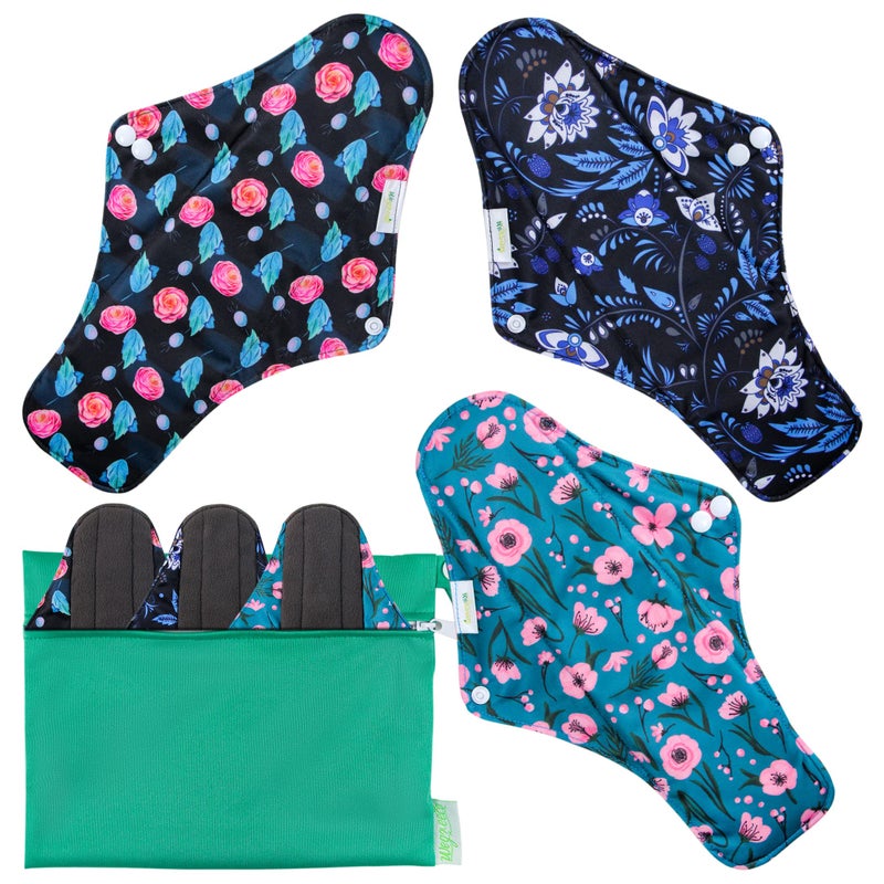 wegreeco Reusable Menstrual Pads Reusable Sanitary Pads Reusable Panty Liners Soft Cloth Menstrual Pads 6 Pack with 1 Cloth Mini Wet Bag XL Rose