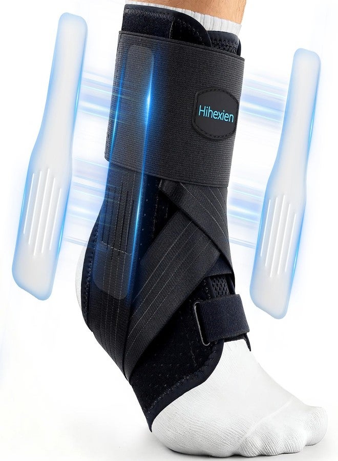 HiheXien Ankle Brace for Sprained Ankle, Ankle Support for Women Men, Adjustable & Air Fabric Cool With 2 Removable Side Splints, Air Fabric Cool Ankle Stabilizer for for Injury Recover, Running,Sports (Medium) - Image 1