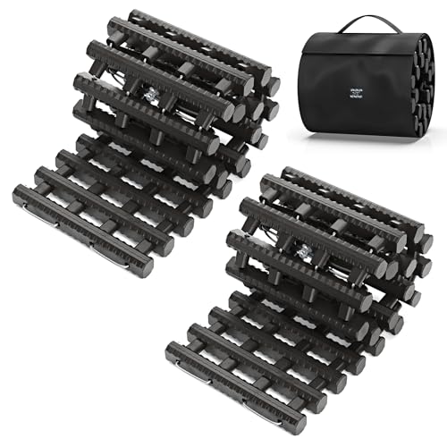 1PZ TMP-G6H 2pc Traction Tracks Mats TPR 31.5" L Tire Recovery Track Pad Roll Car Vehicle Tyre Traction Boards Tire Ladder Track Grabber Auto Emergency Traction Aid for Off-Road Mud Snow Ice Sand - Image 1