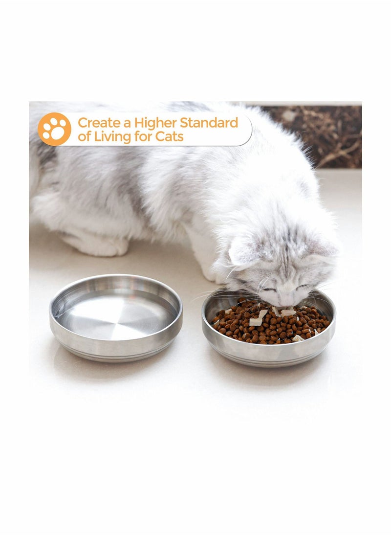 Generic 2 Pcs Food Grade 304 Stainless Steel Cat Bowls, Shallow and Wide Metal Cat Food and Water Feeder Set, Durable Pet Feeding Dishes for Cat, Kitten, Puppy, Whisker Stress Free, Dishwasher Safe  - Image 5