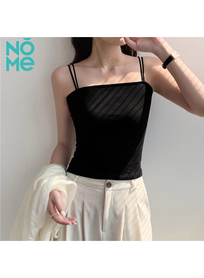 Nome Women's One-shoulder Tank Top With Built-in Bra Pad For Layering Or Wearing Alone Black M - Image 2