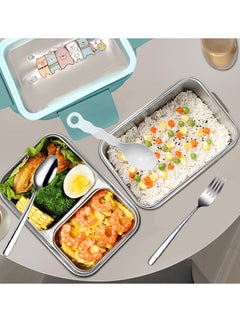 Adando Adando Stainless Steel Lunch Box -1100ml Double Layer Microwave-Safe Bento Containers - 304 Insulated Lunch Box Insulated Leakproof - Cartoon Cute Lunch Box Ideal for Students School Toddler Kids Boys Girls with Stainless Steel Cutlery  - Image 4