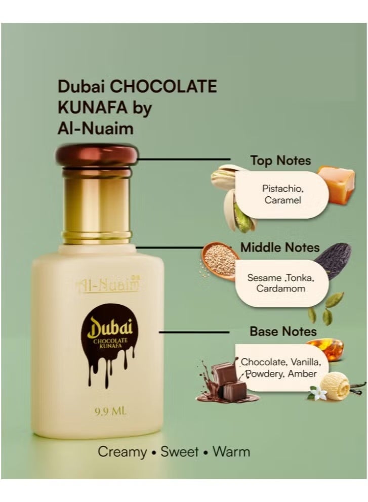 Al Nuaim Dubai Chocolate Kunafa Roll-On Attar 9.9ml | Gourmand Sweet Oriental Fragrance | Alcohol-Free Long-Lasting Dessert Perfume for Men & Women - Image 2