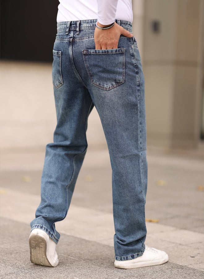 trendyol Medium Blue 100% Cotton Baggy Fit Jeans Trousers - Image 5