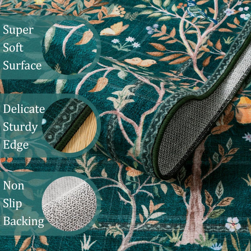 Morebes Boho Floral Rug Runners for Hallways Non Slip, Flower 2x8 Kitchen Runner Rug Washable, Soft Botanical Indoor Carpet Floor Runner for Entrance Bedroom Bedside, Dark Green - Image 3