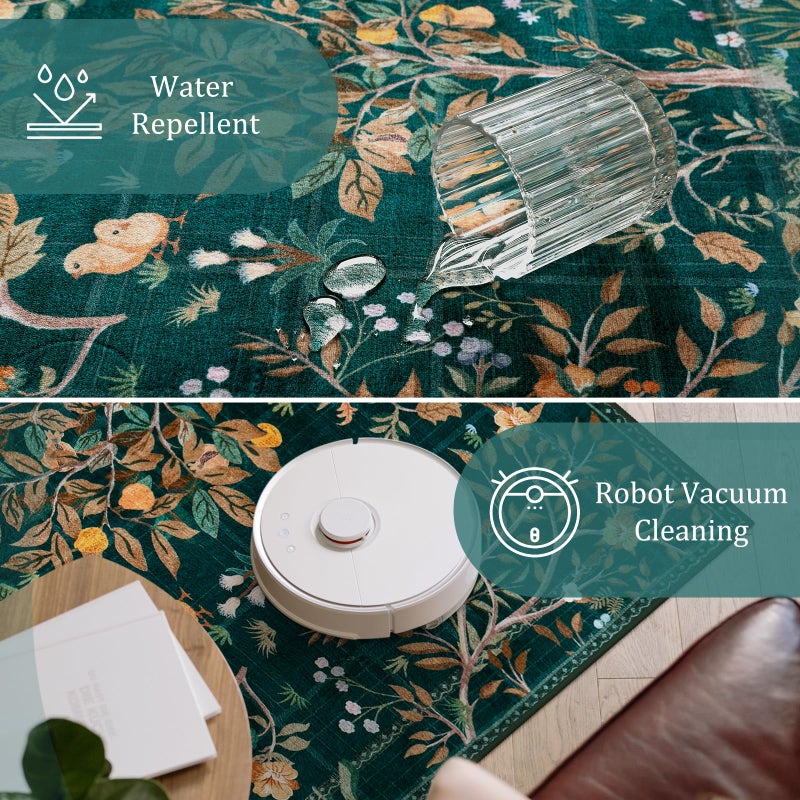 Morebes Boho Floral Rug Runners for Hallways Non Slip, Flower 2x8 Kitchen Runner Rug Washable, Soft Botanical Indoor Carpet Floor Runner for Entrance Bedroom Bedside, Dark Green - Image 5