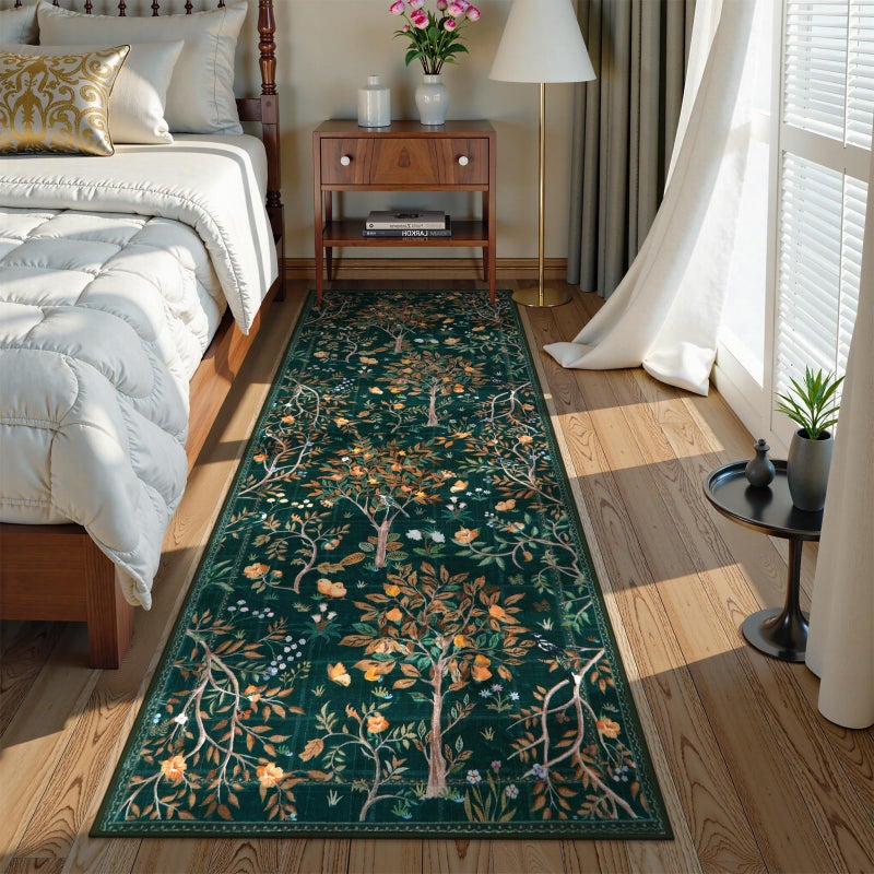Morebes Boho Floral Rug Runners for Hallways Non Slip, Flower 2x8 Kitchen Runner Rug Washable, Soft Botanical Indoor Carpet Floor Runner for Entrance Bedroom Bedside, Dark Green - Image 2