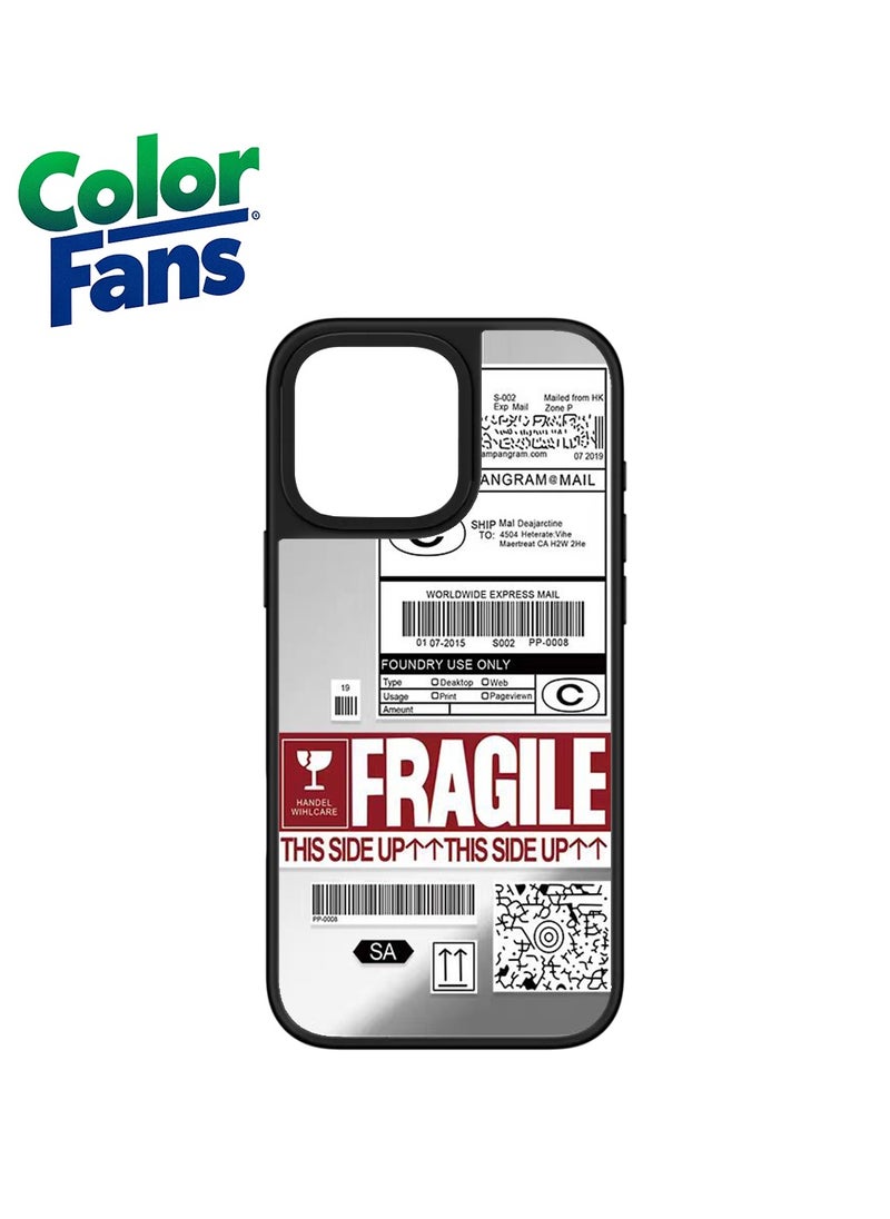 Color Fans - iPhone 12 Industrial Label Mirror Case  - Reflective Silver with Red Accents - Image 1