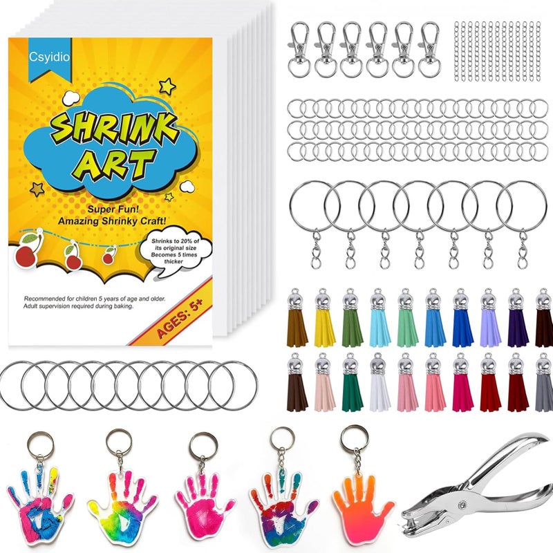 Csyidio 251 PCS Shrink Dink Keychain Kit Includes 20 Sheets Shrink Plastic Sheets Hole Punch Tassels Lobster Clasps Keychain Clip Jump Rings Key Ring Great for DIY Mothers Day Crafts - Image 2