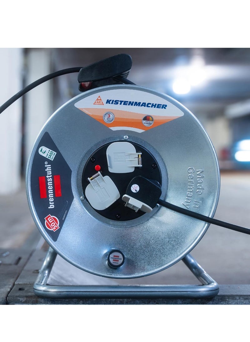 Brennenstuhl Steel Drum Cable Reel Black and Silver 50m - Image 2