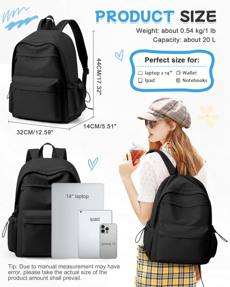 BJLFS Black Backpack for School, High School Bookbag Back Pack for Teens Girls Boys, Lightweight College Backpack Book Bag for Women Men, Simple Casual Daypack Backpack Mochilas Escolares para Adolescentes - Image 4