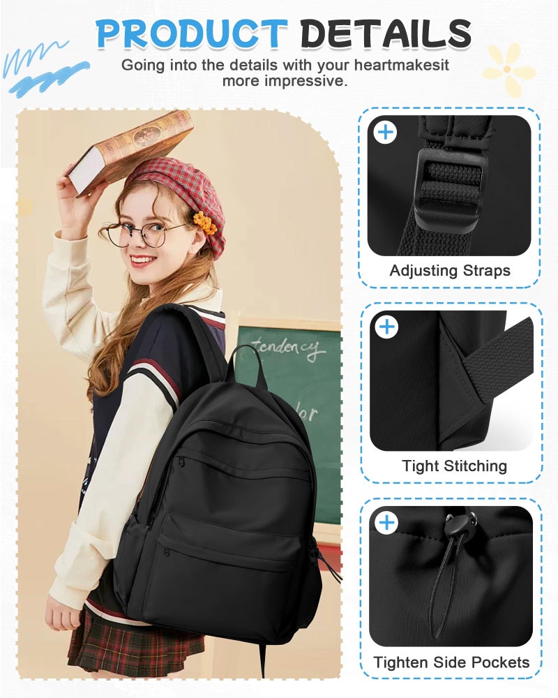 BJLFS Black Backpack for School, High School Bookbag Back Pack for Teens Girls Boys, Lightweight College Backpack Book Bag for Women Men, Simple Casual Daypack Backpack Mochilas Escolares para Adolescentes - Image 5