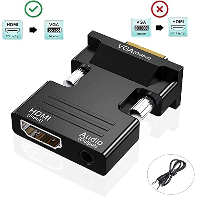 rayihni HDMI TO VGA ADAPTER, AUDIO OUTPUT CABLE COMPUTER SET-TOP BOX CONVERTER CONNECTOR ADAPTER FOR LAPTOP PC MONITOR PROJECTOR HDTV (3.5MM STEREO INCLUDED) - Image 2