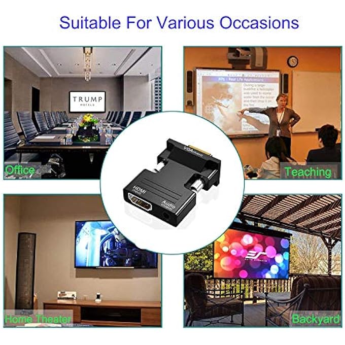 rayihni HDMI TO VGA ADAPTER, AUDIO OUTPUT CABLE COMPUTER SET-TOP BOX CONVERTER CONNECTOR ADAPTER FOR LAPTOP PC MONITOR PROJECTOR HDTV (3.5MM STEREO INCLUDED) - Image 3