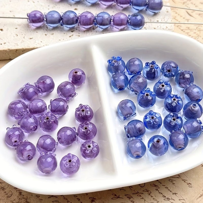 خرز زجاجي يدوي من الليلك 14 ملم لصنع المجوهرات DIY - عقود وأساور - Image 1
