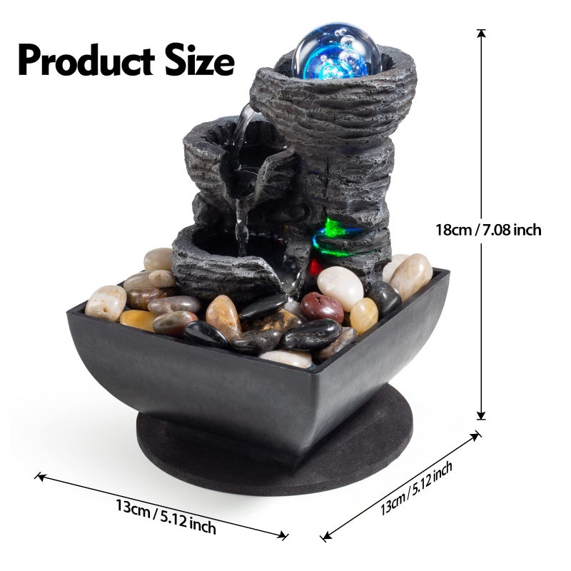 AMOOTEK Tabletop Fountain Indoor Waterfall Meditation Fountain Like Layers of Rock Desktop Water Feature Includes Many Natural River Rock LED Lights Rolling Decorative Bubble Balls - Image 2