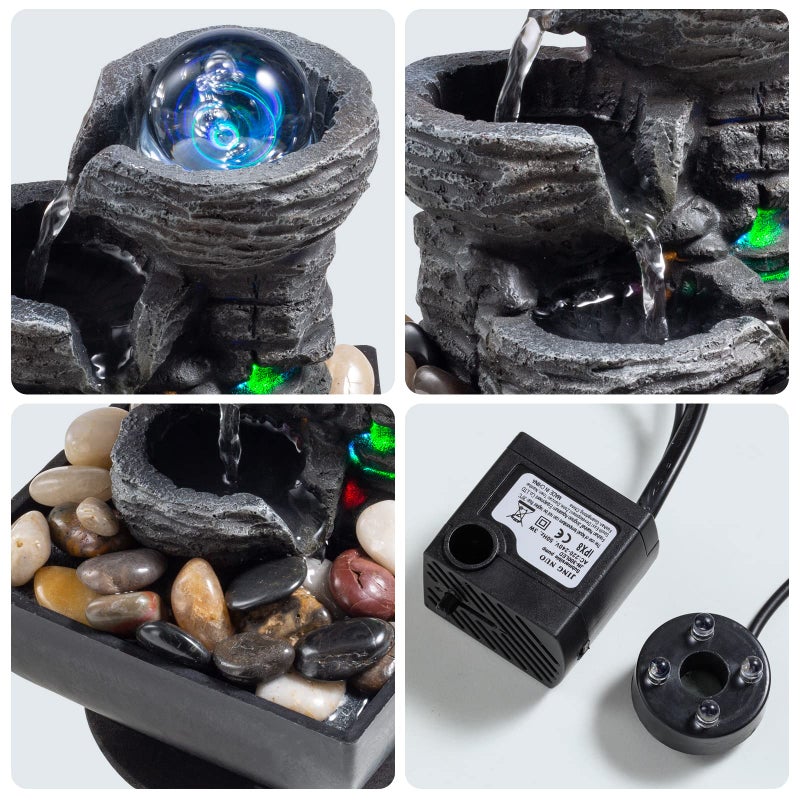 AMOOTEK Tabletop Fountain Indoor Waterfall Meditation Fountain Like Layers of Rock Desktop Water Feature Includes Many Natural River Rock LED Lights Rolling Decorative Bubble Balls - Image 3