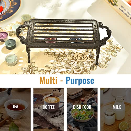 Sungmor Heavy Duty Cast Iron Teapot Dish Warmer Stable Holder for Tealight Stand | Tealight Warmer Decorative Stove for Villa Yard Balcony-Rectangle - Image 4