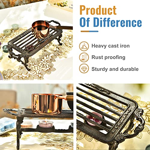 Sungmor Heavy Duty Cast Iron Teapot Dish Warmer Stable Holder for Tealight Stand | Tealight Warmer Decorative Stove for Villa Yard Balcony-Rectangle - Image 5