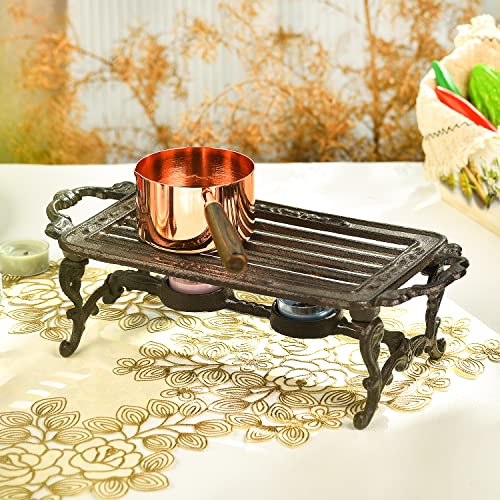 Sungmor Heavy Duty Cast Iron Teapot Dish Warmer Stable Holder for Tealight Stand | Tealight Warmer Decorative Stove for Villa Yard Balcony-Rectangle - Image 2