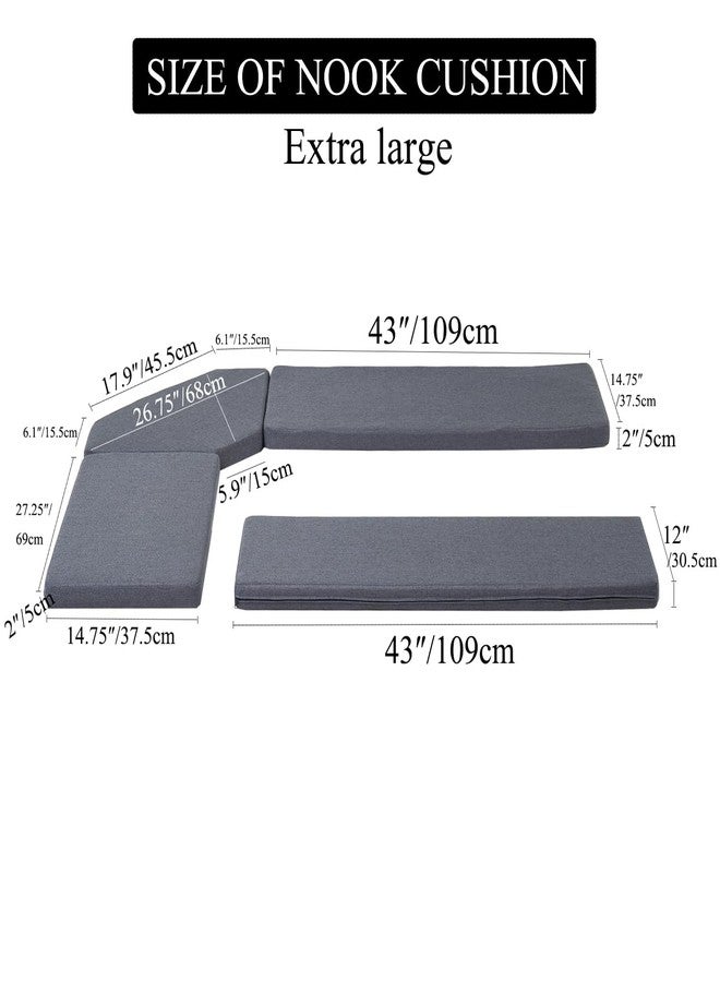 MICUSHION 4 Pieces Kitchen Breakfast Nook Cushions Set Corner Nook Dining Table Cushion linon Bench seat pad (Gray, Extra Large) - Image 3