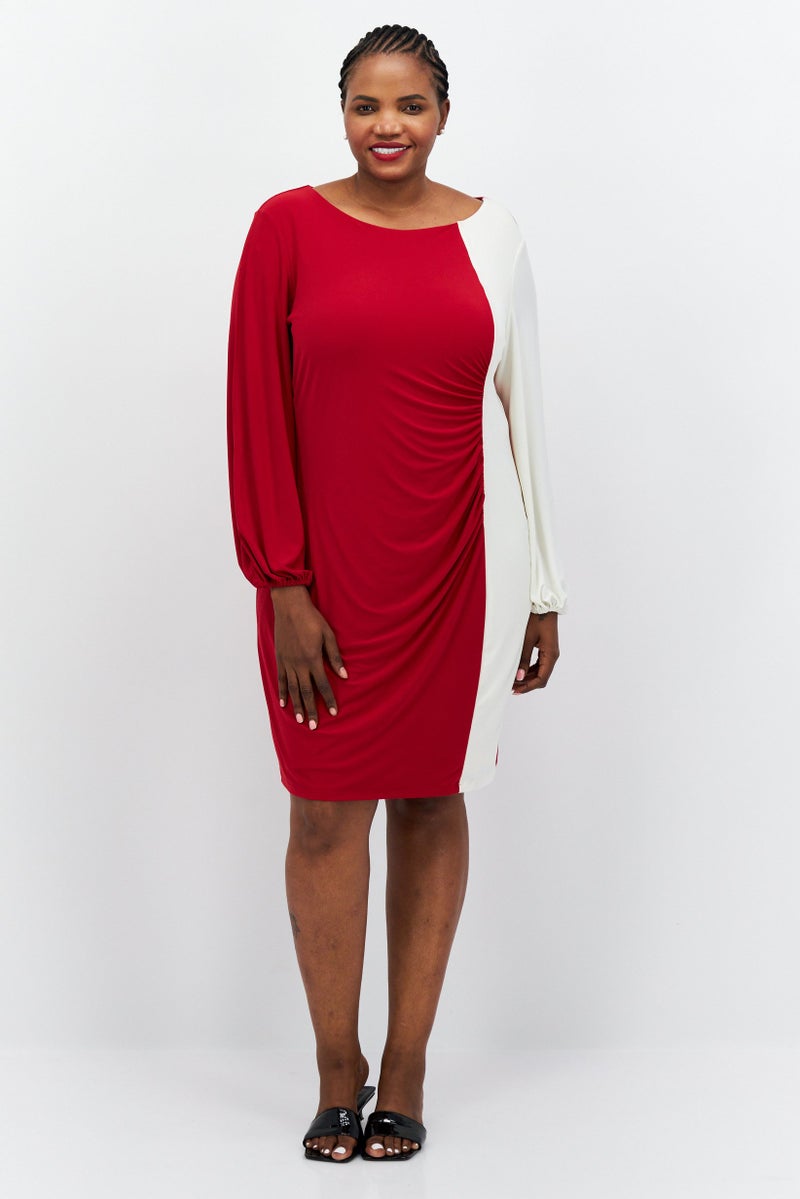 Kasper  Women Two-Toned Midi Dress, Maroon - Image 1