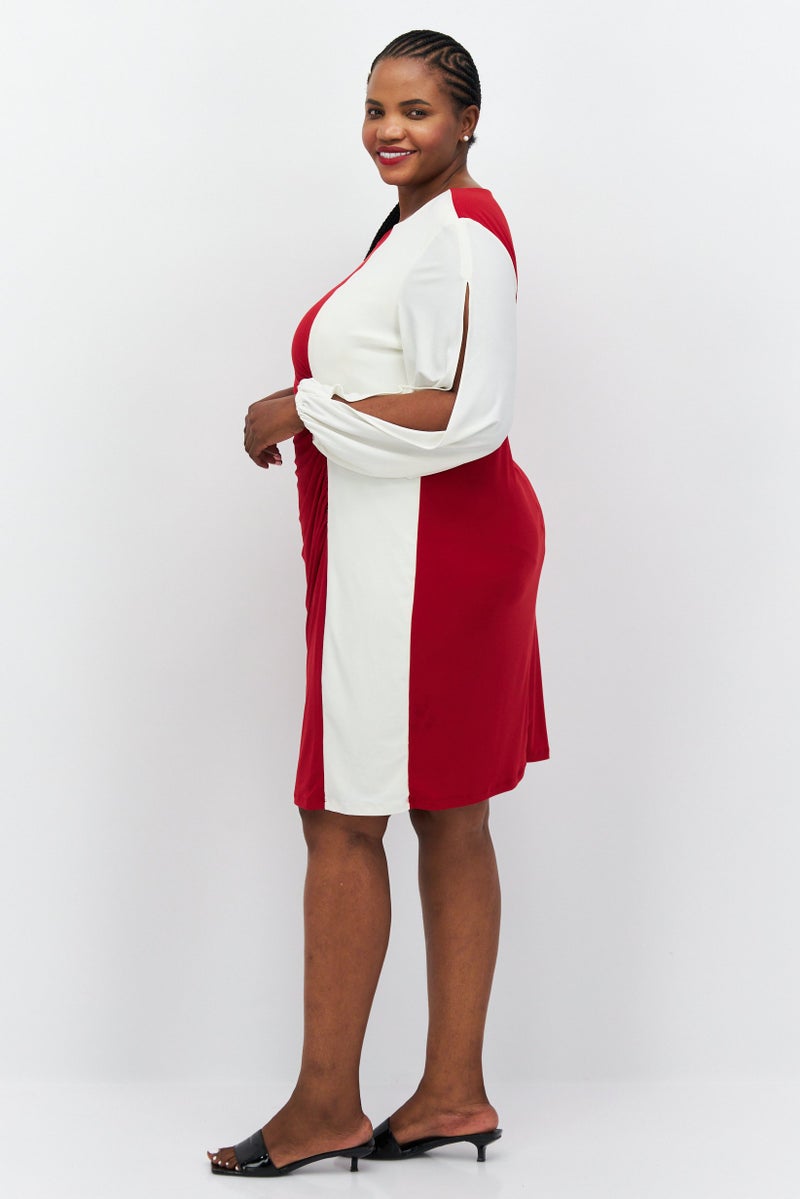 Kasper  Women Two-Toned Midi Dress, Maroon - Image 3