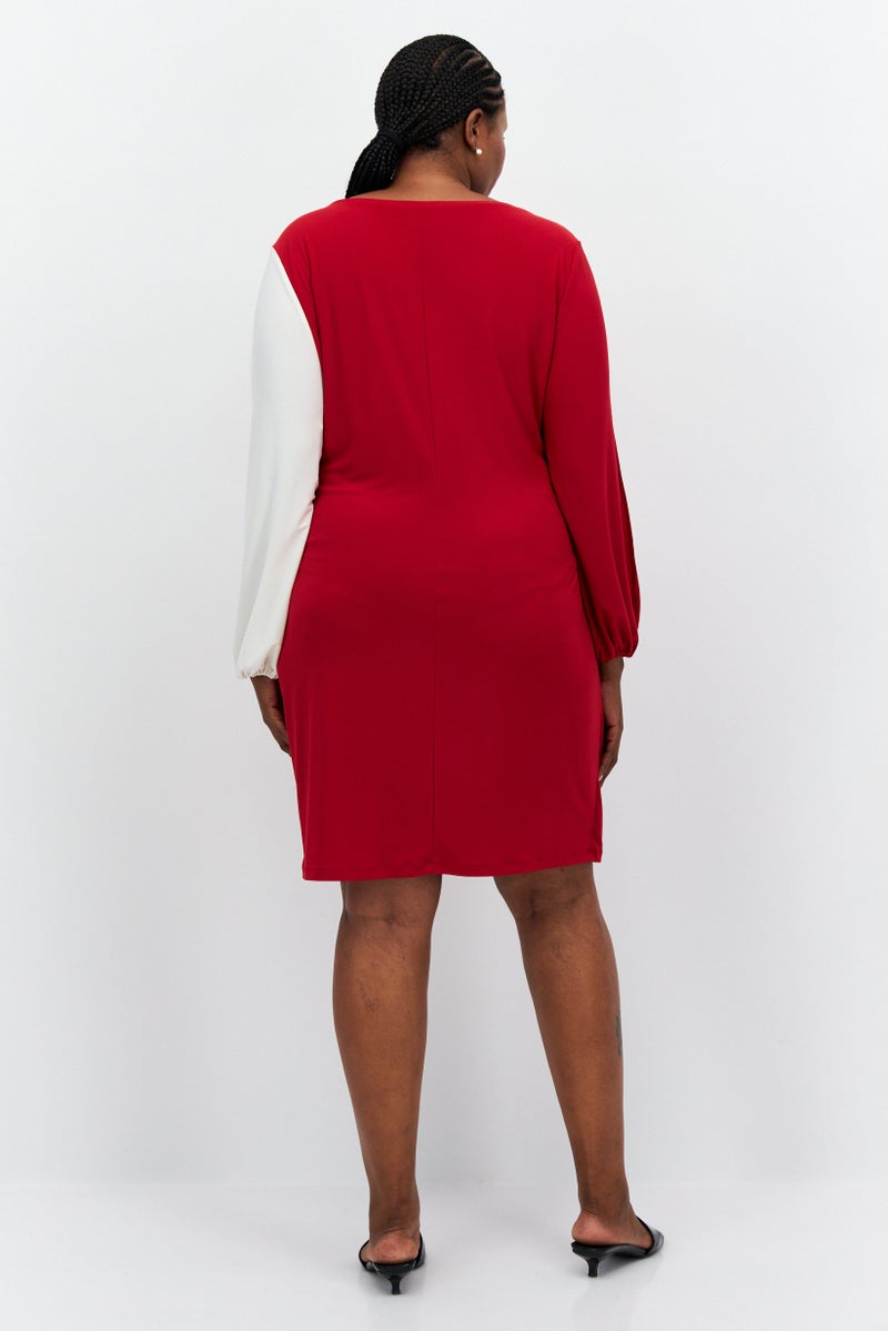 Kasper  Women Two-Toned Midi Dress, Maroon - Image 4