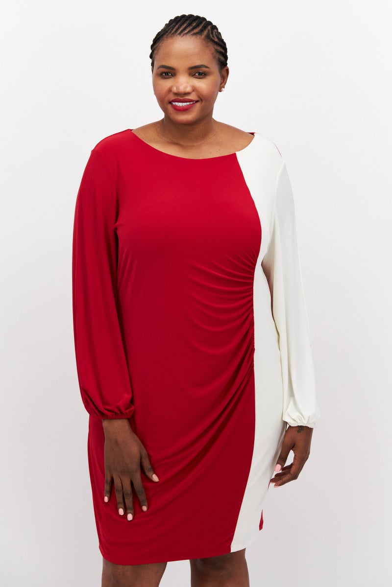 Kasper  Women Two-Toned Midi Dress, Maroon - Image 2