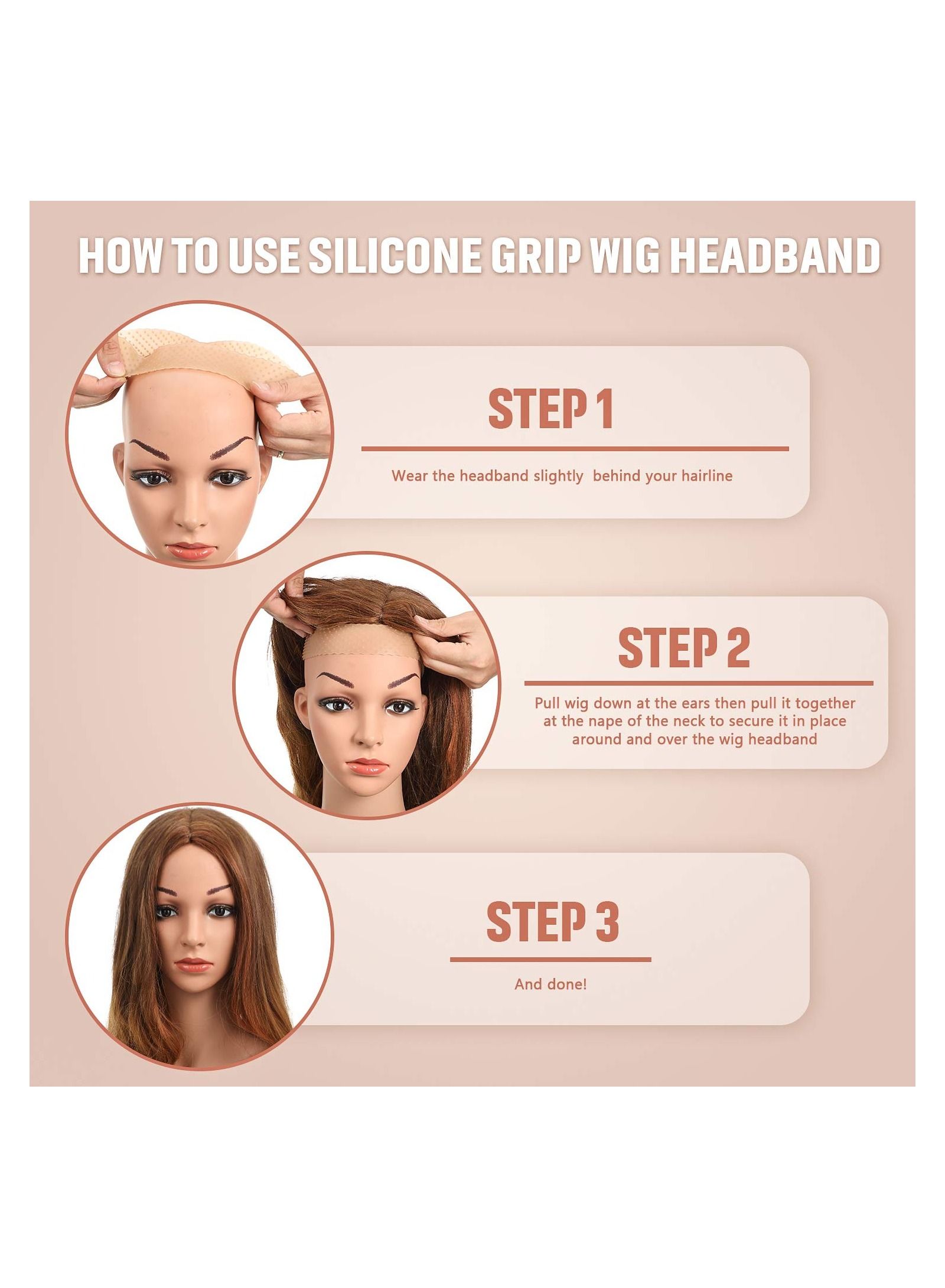 2 Pieces Silicone Grip Wig Band Adjustable Silicone Wig Headband Fix Non Slip Wig Bands Seamless Wig Band Wig Grip Band Strong Holder for Men Women Sports Yoga (Light Brown) 