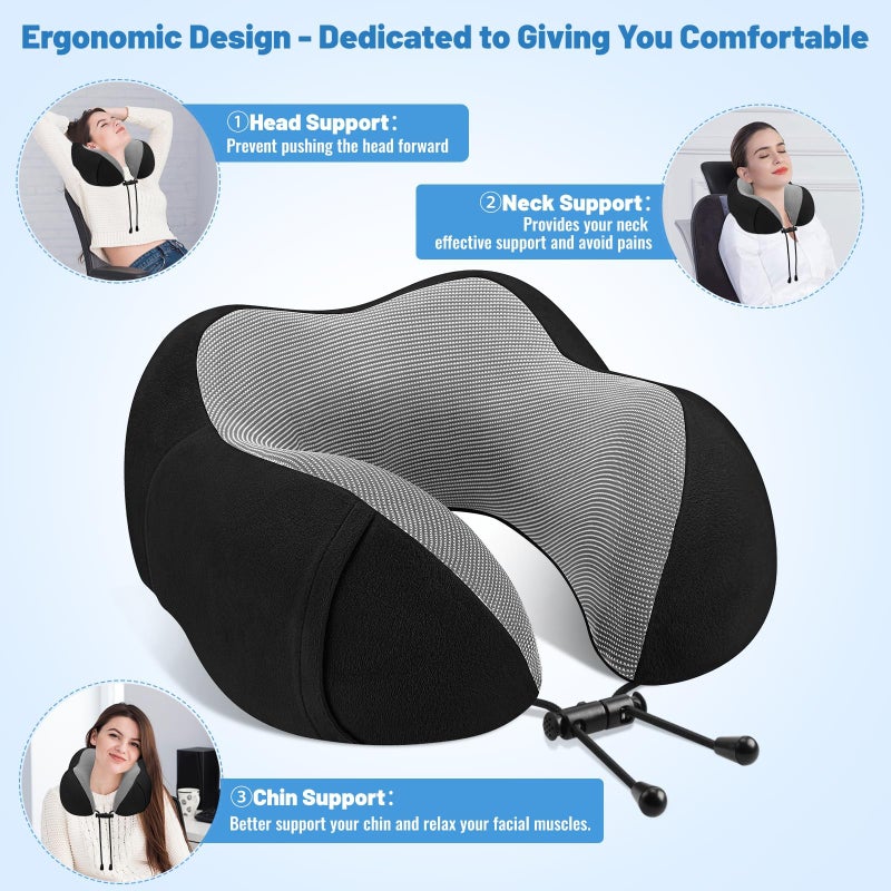 CloudBliss Travel Pillow Premium Memory Foam, Comfortable & Supportive Neck Pillow, Sleeping Neck Pillows for Travel, Airplane Pillow for Sleeping Airplane, Car, Office and Homeï¼ˆBlackï¼‰ - Image 5