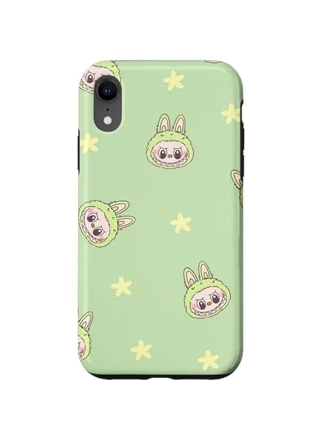 Arabest Funny Labubu Lover Cute Labubu Face Green & Flowers Case for iPhone XR - Image 1