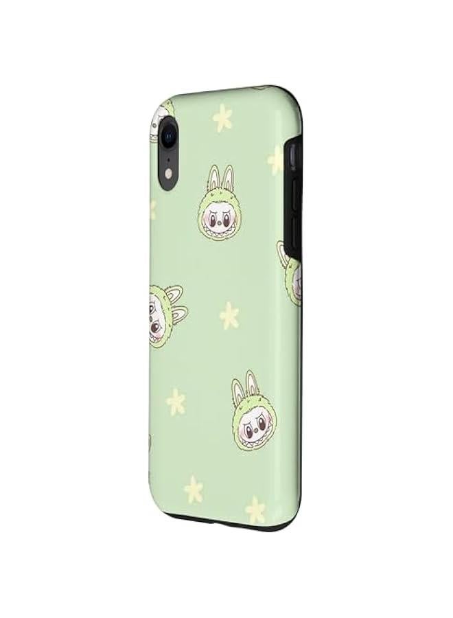 Arabest Funny Labubu Lover Cute Labubu Face Green & Flowers Case for iPhone XR - Image 2
