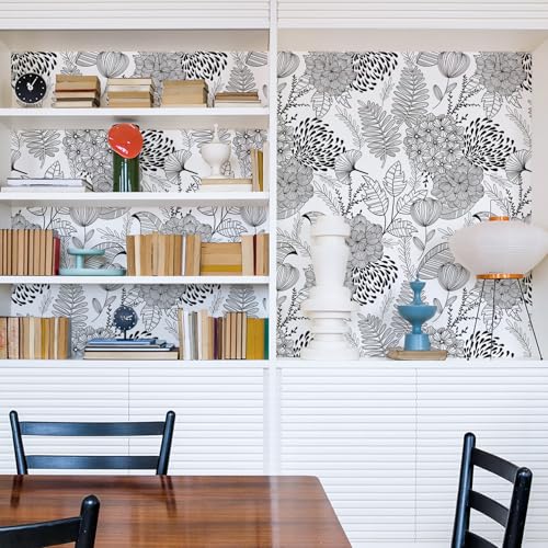 MelunMer Black and White Peel and Stick Wallpaper for Bathroom Boho Vintage Floral Leaf Contact Paper for Cabinets and Drawers Laundry Room Wallpaper Stick and Peel,Removable,Waterproof 78.8inL17.3inW - Image 4
