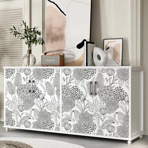 MelunMer Black and White Peel and Stick Wallpaper for Bathroom Boho Vintage Floral Leaf Contact Paper for Cabinets and Drawers Laundry Room Wallpaper Stick and Peel,Removable,Waterproof 78.8inL17.3inW - Image 2