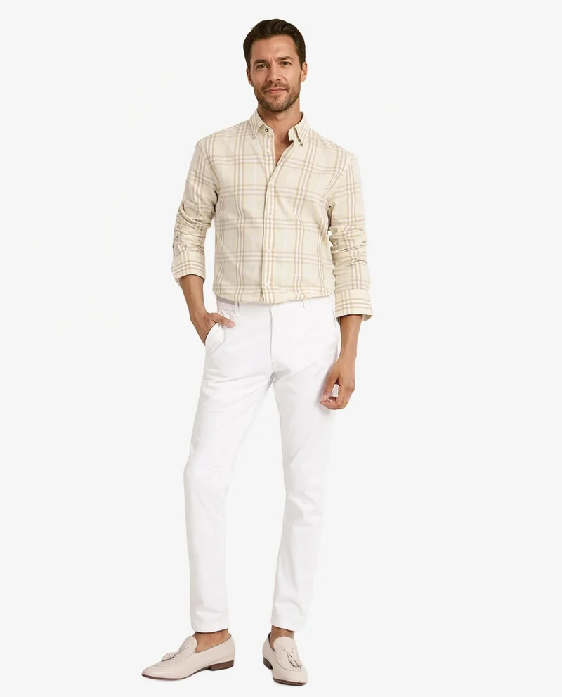 Rare Rabbit Rare Rabbit Men Maret Beige Cotton Fabric Full Sleeve Regular Fit Checks Shirt