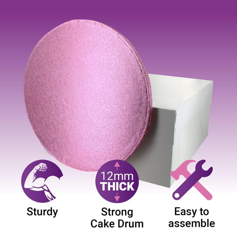 Culpitt 10" Pink Cake Board & White Box Combo, Round Drum With Matching Container, 0.5'' (13mm) Thick, Valentine's Cake Square Transport, 10 Inch, Single Pack - Image 2