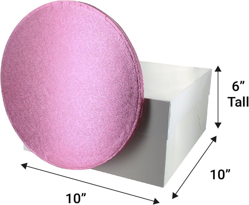 Culpitt 10" Pink Cake Board & White Box Combo, Round Drum With Matching Container, 0.5'' (13mm) Thick, Valentine's Cake Square Transport, 10 Inch, Single Pack - Image 3