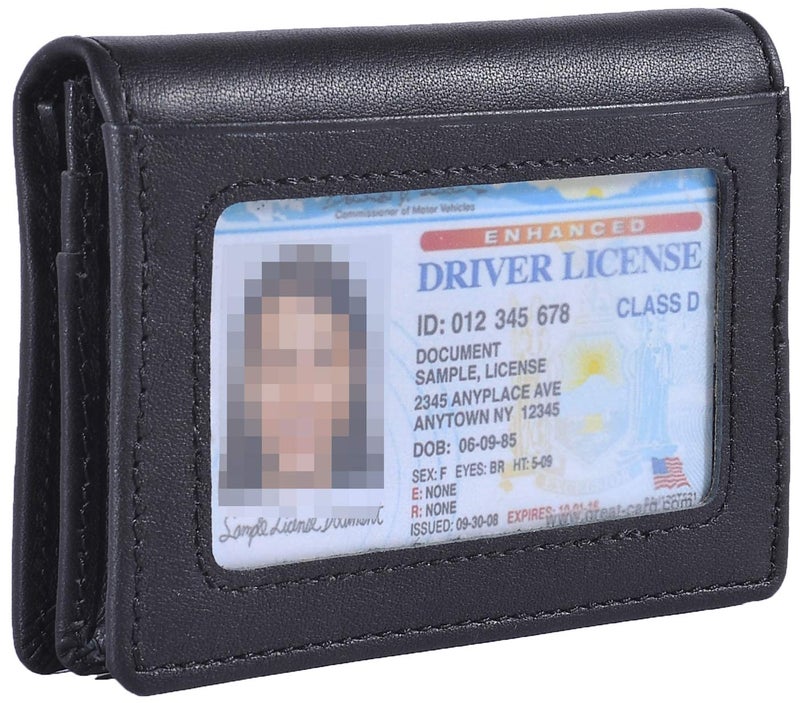 Easyoulife RFID Genuine Leather Bifold ID/Business Credit Card Case Holder for Men Slim Front Pocket Wallet Button(Black) - Image 2