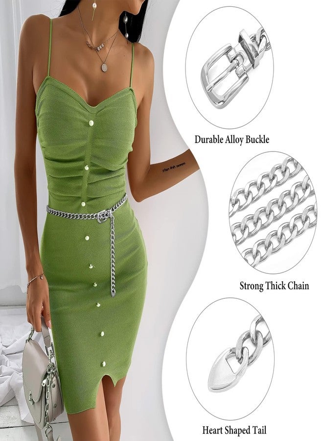 WHIPPY Waist Chain Belt Women Ladies Adjustable Body Waist Link Belts for Jeans Dresses, B-silver Tone-chain, M: Fit for Waist up to 35 Inches - Image 4